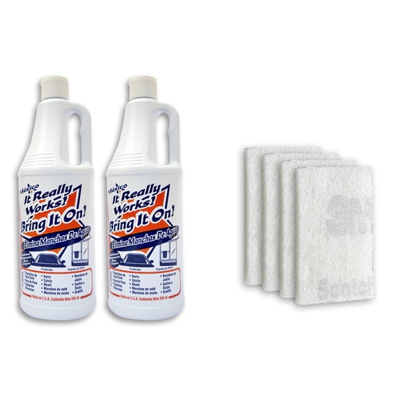 Limpiador Bring It On 946ml PARA Vidrio Cromo Azulejo Aluminio acero Sarro Óxido 2 piezas