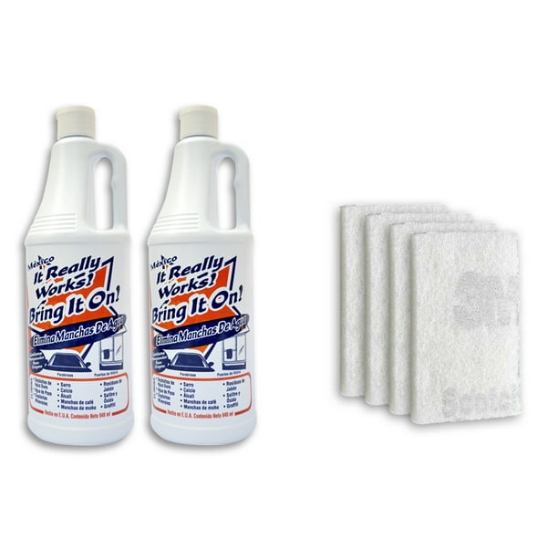 Limpiador Bring It On 946ml PARA Vidrio Cromo Azulejo Aluminio acero Sarro Óxido 2 piezas