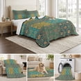 thumbnail image 6 of Quilts Twin XL Size Bedding Set, Teal Yellow Boho Lightweight Quilted Comforter, Bohemian Geometric Flowers Plaid Soft Reversible Bedspread Coverlet with Pillow Covers for All Season, 68" x 98", 6 of 9
