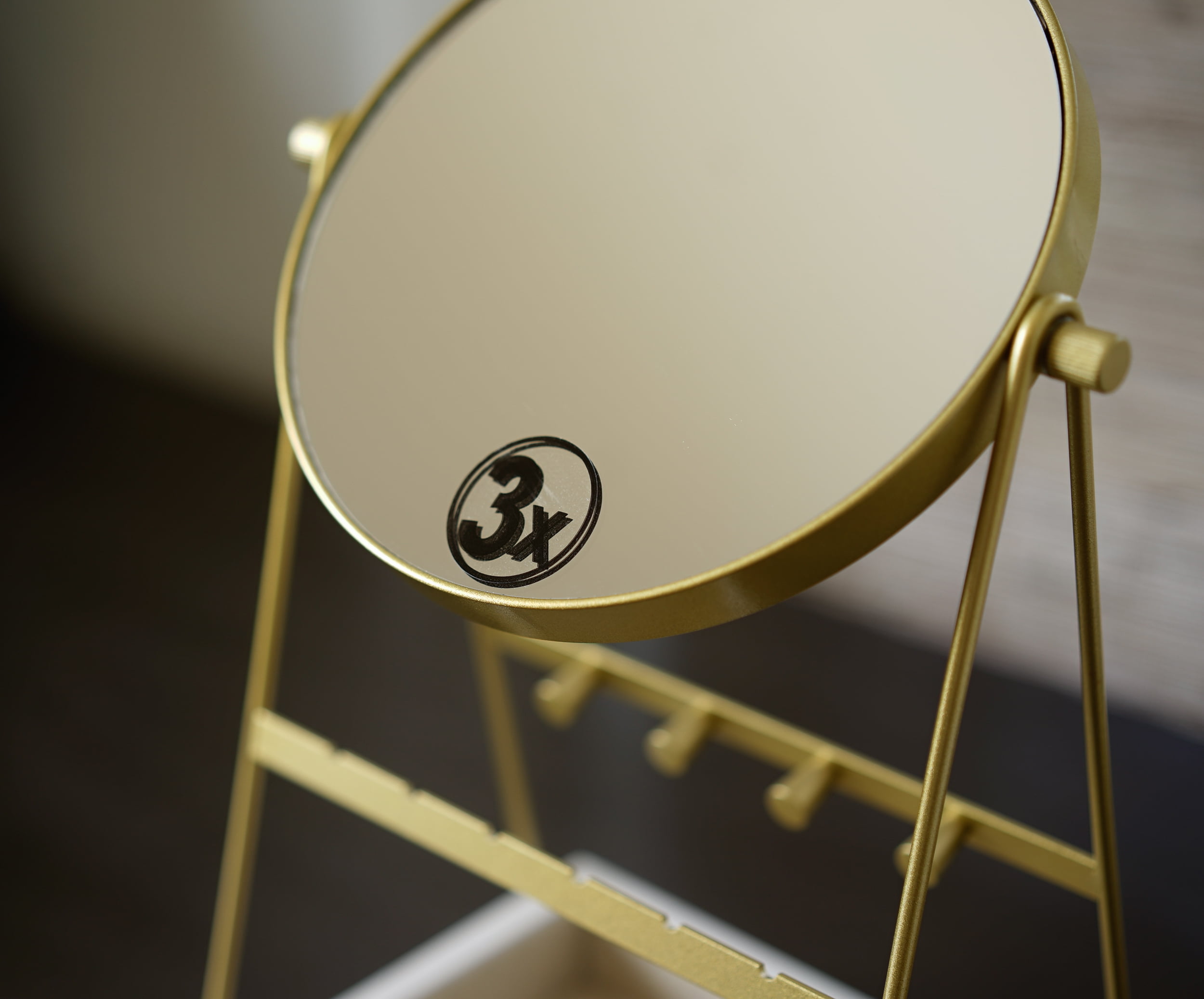 Hives and Honey Lina Adult Gold Round Mirror with Jewelry Storage - White