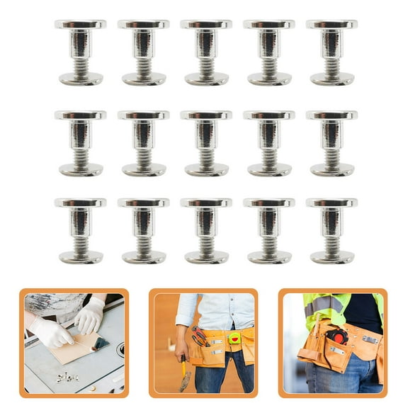 FRCOLOR 15pcs Leather Rivets Metal Screw Round Flat Head Screws for Leather Crafting
