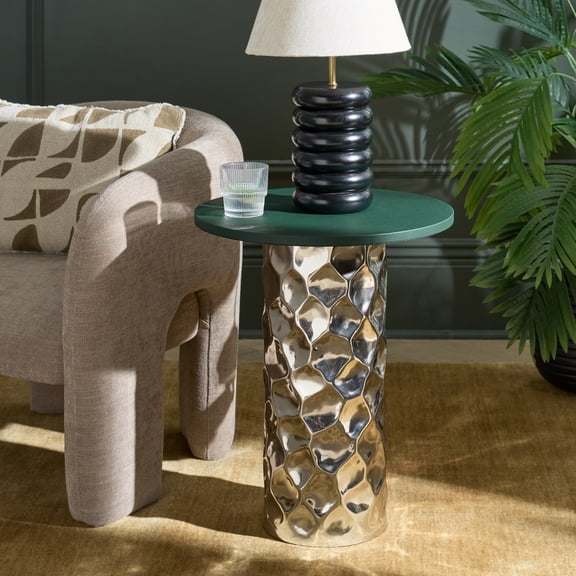 Safavieh Hasu Round Metal Contemporary End Table, Green/Silver