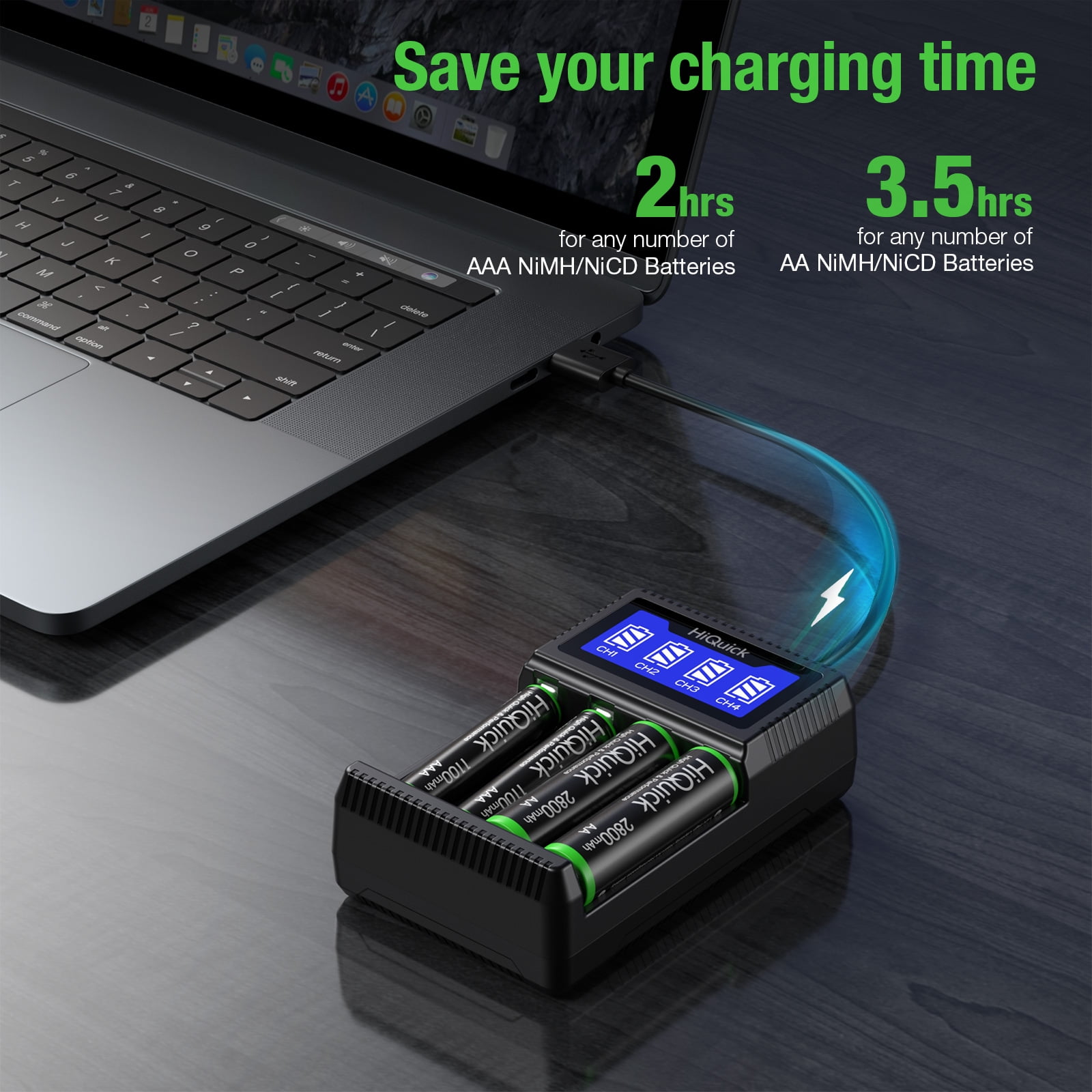 Hiquick AA AAA Rechargeable Batteries, General Purpose Battery, 12 Pack with USB Fast Charging Battery Charger
