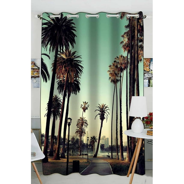 ABPHQTO Los Angeles Downtown Park View Palm Trees Window Curtain