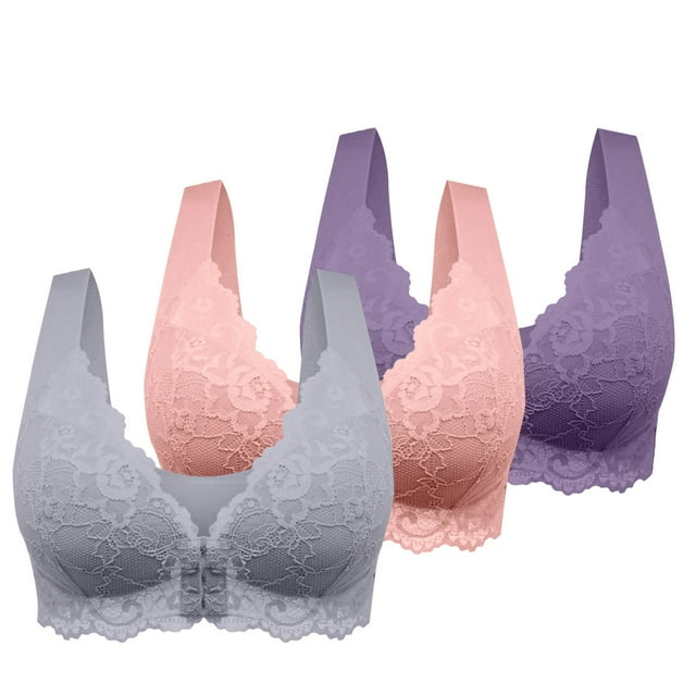 WZXFASHION Womens No Ring French Womens Front Close Bra T Back Plus Size Unlined Bra For Large Bust Bra P XL