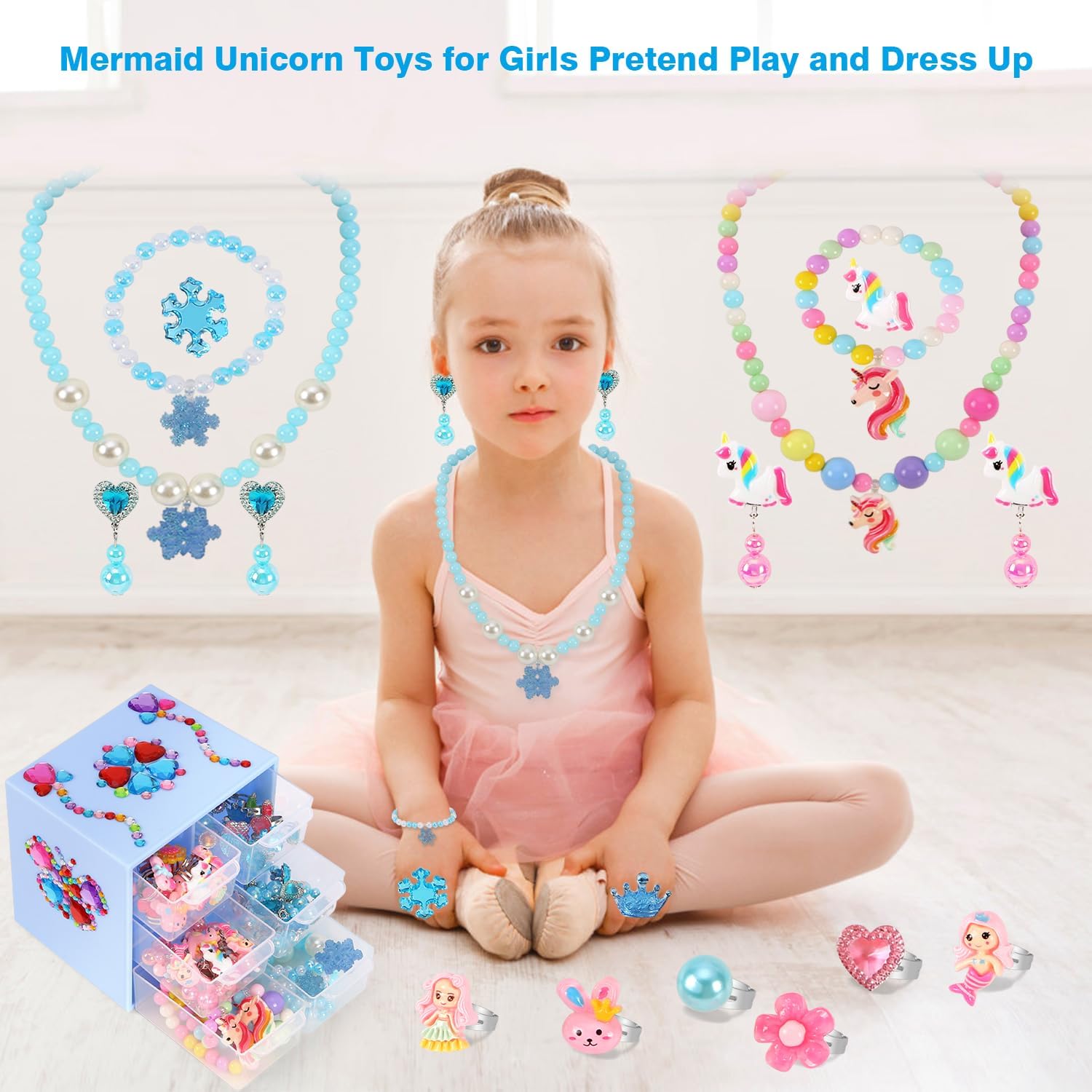 Toddler Toys for Ages 5-7 Girls Jewelry Set Kids Toys Arts and Crafts Kits Clip on Earrings,Princess Toy Adjustable Ring,Girls Toy Age 3 4 5 6-8 Year Old Birthday Christmas Gifts Hair Clip