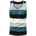 thumbnail image 4 of Multi Color Horizontal Stripe U Neck Muscle Tank Top Men Slim Shoulder Strap Breathable Sleeveless Tee for Fitness Outdoor Vacation Daily Looks Blue L, 4 of 4