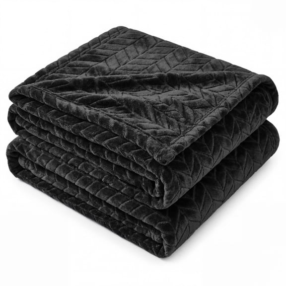 Superior Hope Herringbone Fluffy Fleece Blanket, Full Queen Size, Black