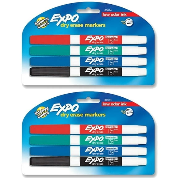 Pack of (2) Expo Dry Erase Fine Tip Markers, Low Odor Ink,  of Assorted Colors