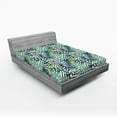 thumbnail image 2 of Ambesonne Exotic Fitted Sheet, Tropical Leaves Branches, Full Size, Teal Apple Green Plum, 2 of 5