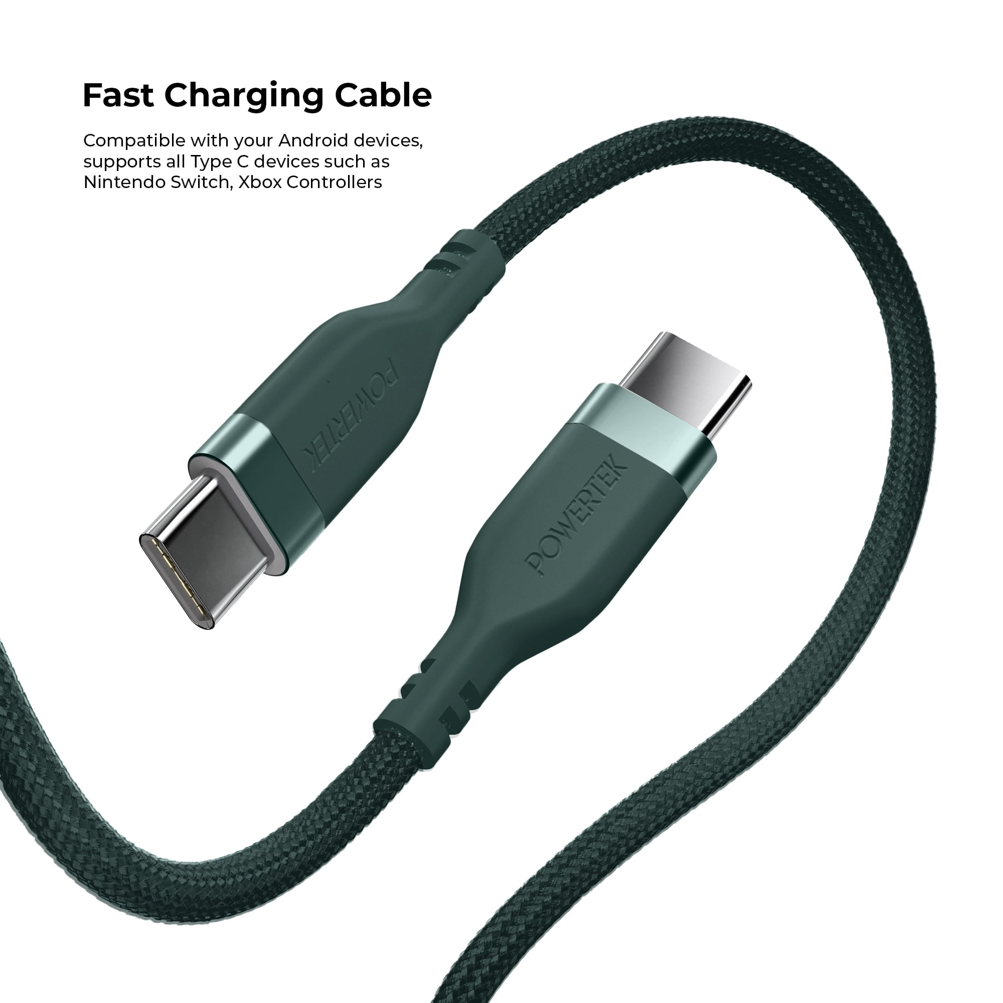 Liquipel Powertek Premium Braided USB-C to USB-C Cable - Green
