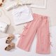 thumbnail image 3 of Vestido de Verano de Manga Corta para Niñas Color Sólido Blusa de Cuello Redondo Y Pantalones Cortos Set, Suave Transpirable Poliéster Vestido Casual para Niños Actividades Diarias, 3 of 8