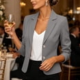 thumbnail image 4 of IUYRTFE Women Double Button Lapel Blazer Long Sleeve Slim Fit Casual Business Suit Jacket, 4 of 9