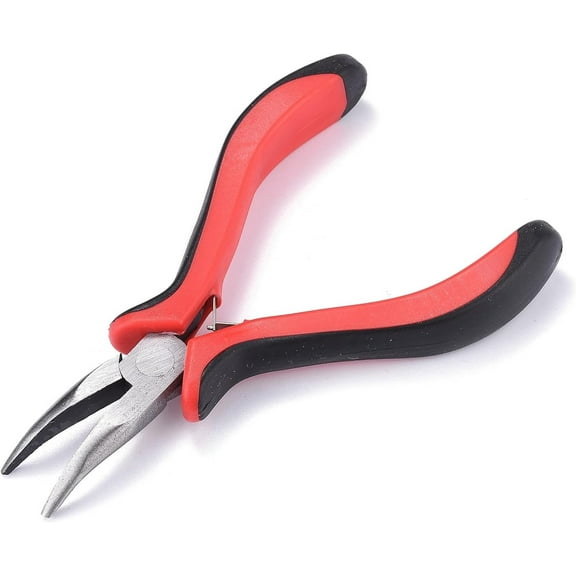 1Pc Bent Nose Pliers 5 Inch Toothless Curved Precision Plier Red Jewelry Pliers Jewelry Making Tools Carbon Steel Tools Mini Chain Nose Pliers for Jewelry Making Gripping 1pc