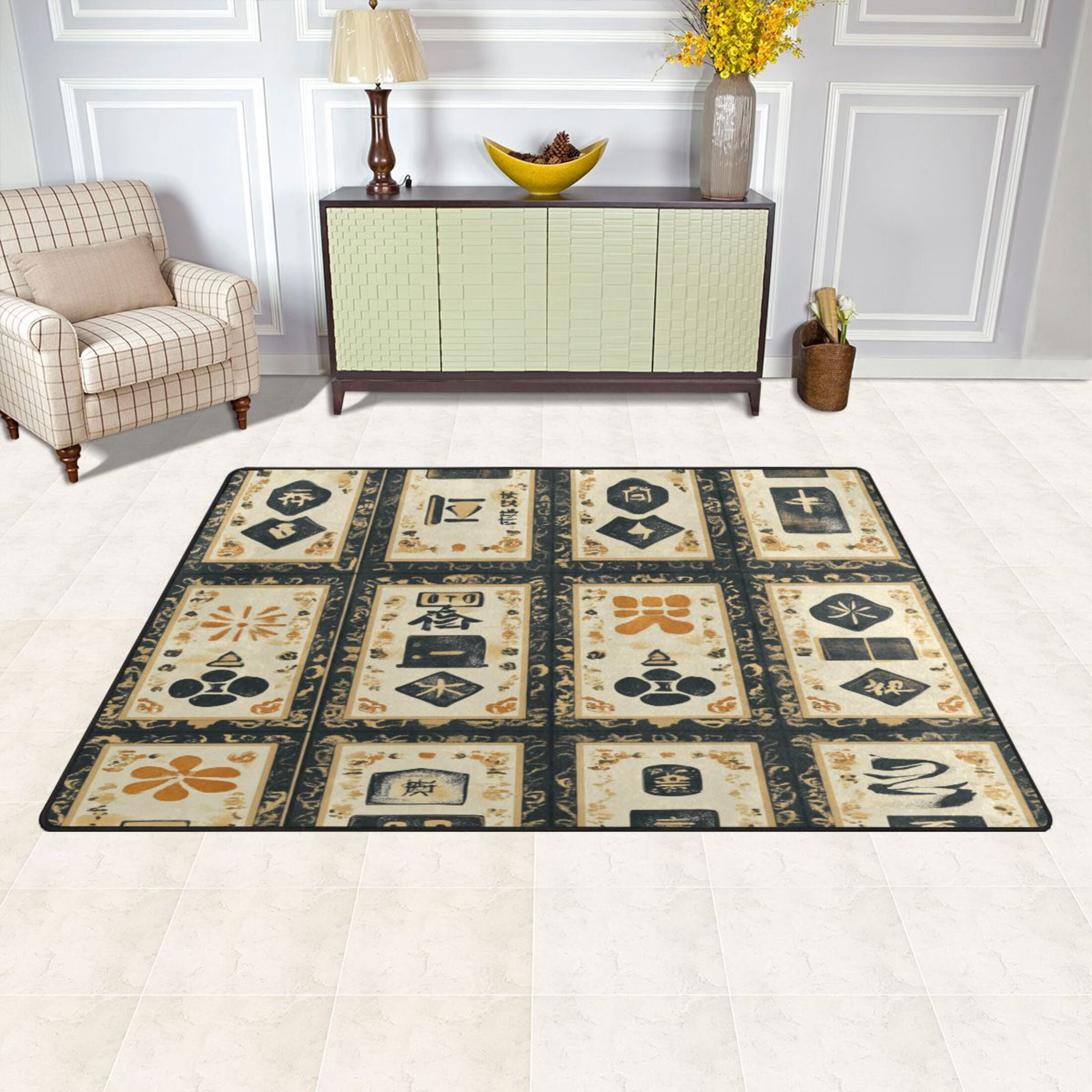 WOBOGO Mahjong Background Carpet Non-Slip Rugs Soft Doormat 60×39in Living Dining Room Bedroom Decorative