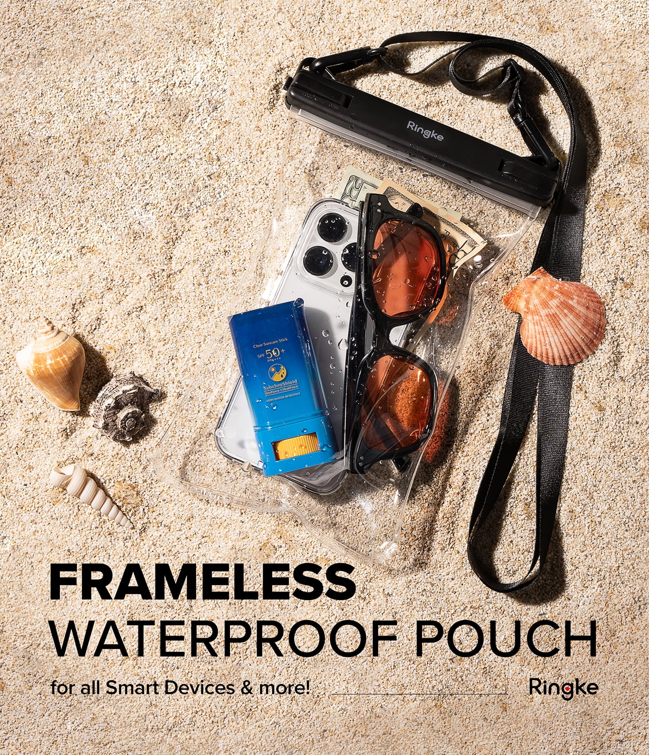 Ringke Waterproof Phone Pouch Frameless [One Touch Lock] Waterproof Phone Case Compatible with iPhone 14 13 12 11 Pro Max Mini, Dry Bag Designed for Samsung Galaxy S23 Ultra Plus Pixel 7 pro - Black