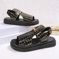 thumbnail image 5 of Womens Platform Sandals Fashion Pattern Leather Open Toe Cutout Summer Dress Shoes Comfortable Footbed Walking Shoes Black Size 6.5, 5 of 7
