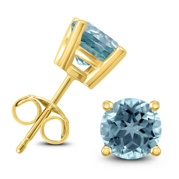 SZUL Women's 14K Yellow Gold 4MM Round Aquamarine Earrings