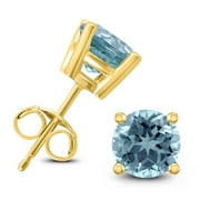 SZUL JEWELRY SZUL Women's 14K Yellow Gold 4MM Round Aquamarine Earrings