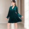 thumbnail image 4 of Women's Velvet Dress with V-Neck and Long Sleeves - X Large, Olive Green, 4 of 7