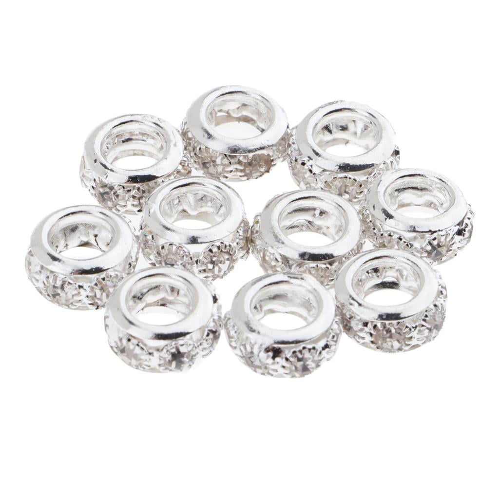 10pcs Crystal Loose Beads Charms with Large Holes Alloy Spacer Beads