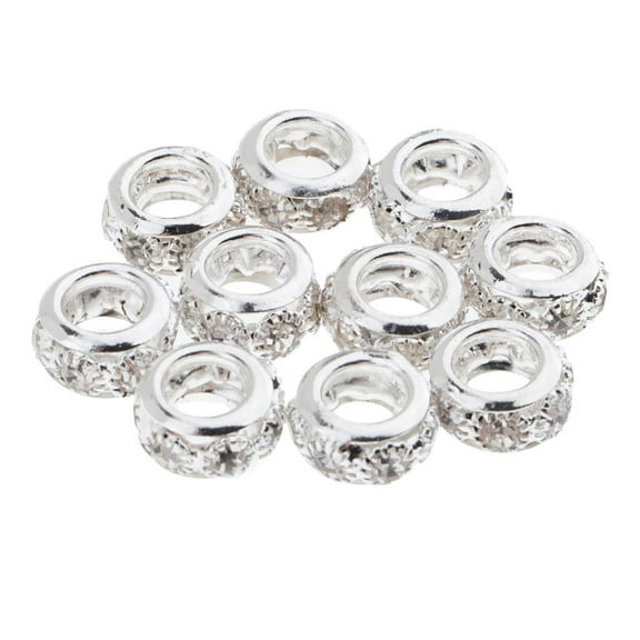 10pcs Crystal Loose Beads Charms with Large Holes Alloy Spacer Beads Metal Jewelry Spacers for Bracelet Necklace Making 10mm