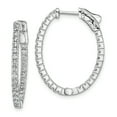 thumbnail image 1 of 925 Sterling Silver 1.7mm Cubic Zirconia Cz Oval Hinged Hoop Earrings In/out, 1 of 5