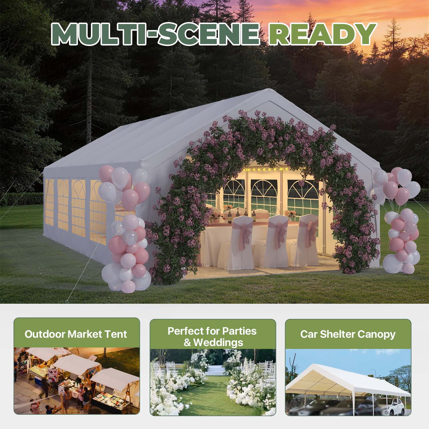BaPiPro 32x16 FT Party Tent, Wedding Event Tent, Heavy Duty Large Tent for Outside Activity, Outdoor Commercial Canopy with Removable Sidewalls, White