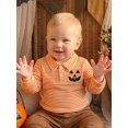 thumbnail image 5 of RUINIXCW Toddler Baby Boy Girl Halloween Shirts Outfit Infant Baby Boys Girls Fall Sweatshirt Clothes Pumpkin Grimace Ghost Long Sleeve Waffled Striped Lapel Half Button Pullover Shirt Tops, 5 of 9