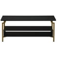 thumbnail image 4 of Household Essentials Crown TV Stand with Rectangular Storage Compartment Black Oak Wood Grain and Gold Metal, 4 of 6