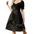 thumbnail image 2 of Vestido de manga corta dorado Great Wave Ropa femenina suelta Vestido de mujer Vestido elegante de moda para mujer, 2 of 7