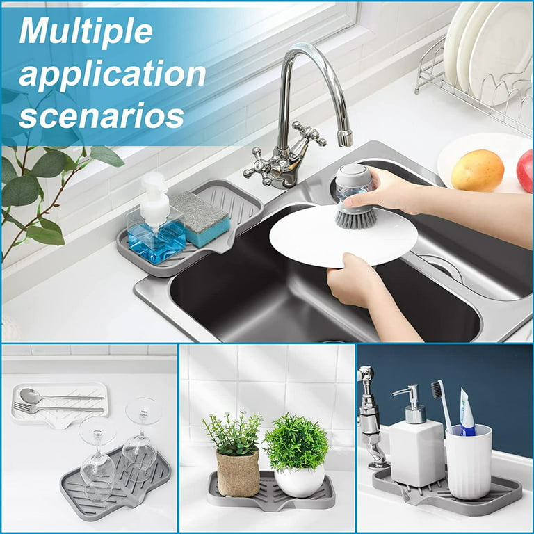 1pc Grey Sponge Holder With Drain Tray For Kitchen Sink