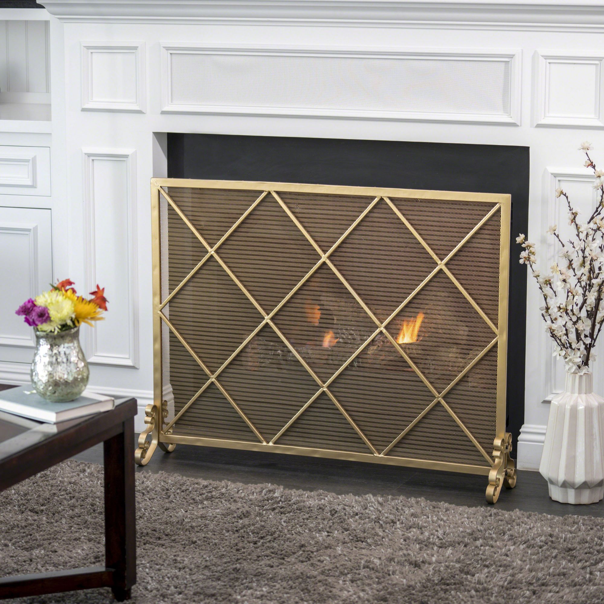 41.5" Gold Contemporary Single Panel Fireplace Screen