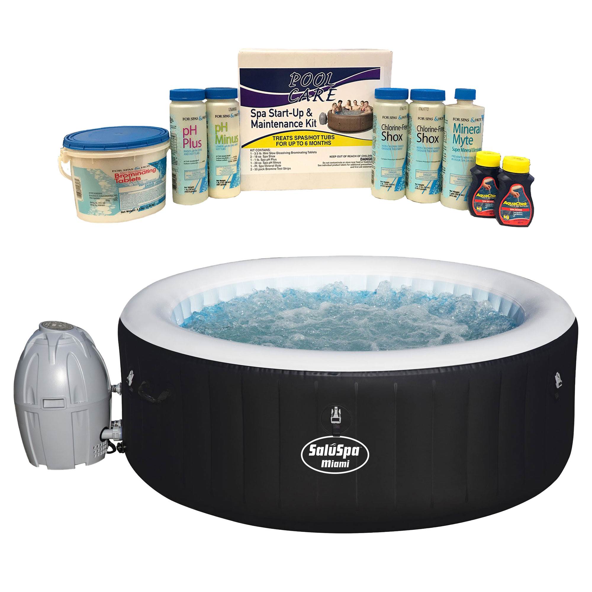 Bestway SaluSpa 4 Person Inflatable Spa & Qualco 6 Month Chemical Kit w