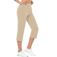 thumbnail image 2 of Capri Pants for Women Casual Work Elastic High Waist Solid Color Yoga Cropped Pants with Pockets (S, Beige), 2 of 8