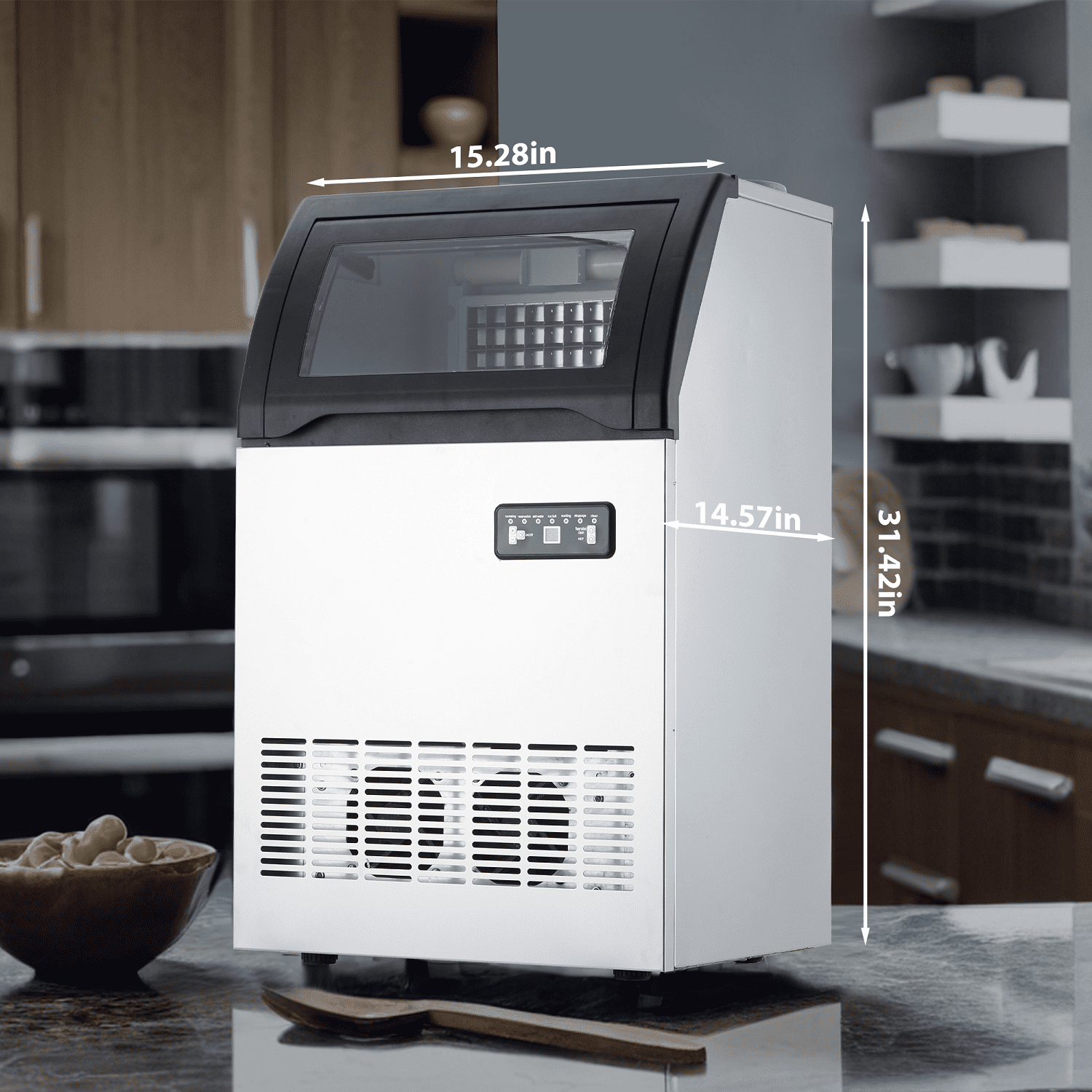 Garvee Commercial Ice Maker Machine 100lbs/24H, Stainless Steel Under Counter ice Machine with Large Storage, Double Water Inlet, Silver