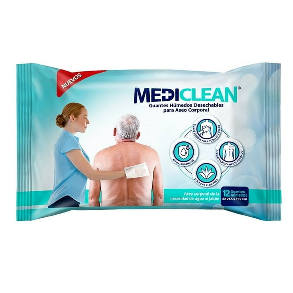 Guantes húmedos Mediclean desechables para aseo corporal 12 pzas