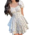 thumbnail image 4 of Vestido corto con mangas abullonadas con estampado floral, vestido corto con mangas abullonadas con estampado floral para mujer Vestido con mangas abullonadas con estampado floral muy versátil, 4 of 9