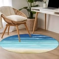 thumbnail image 5 of Summer Coastal Round Rugs 4ft, Turquoise Ombre Beach Ocean Waves Non Slip Washable Rug Runner, Low Pile Indoor Floor Carpet Mat Bathroom Rugs for Living Room, Bedroom, Kids Room, 5 of 9