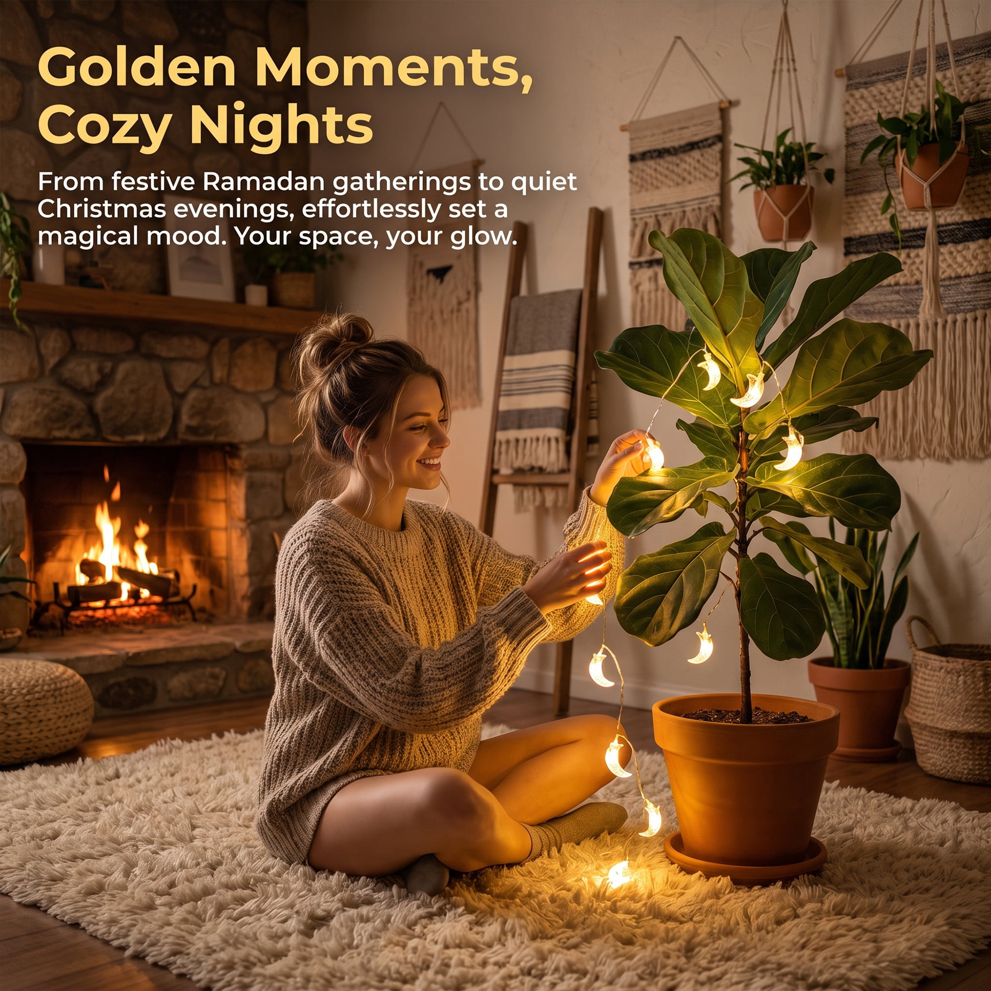 Unique Bargains Moon Fairy Lights for Decor 6.6 ft Warm White Battery Operated