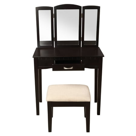 vanity makeup table walmart stool espresso topcobe tri folding desk mirror wooden gift