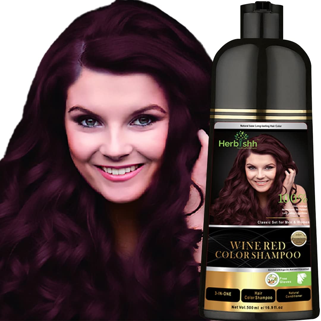 Herbishh Color Shampoo for Grey Hair AmmoniaFree, Hair Dye in Wine Red 500ml