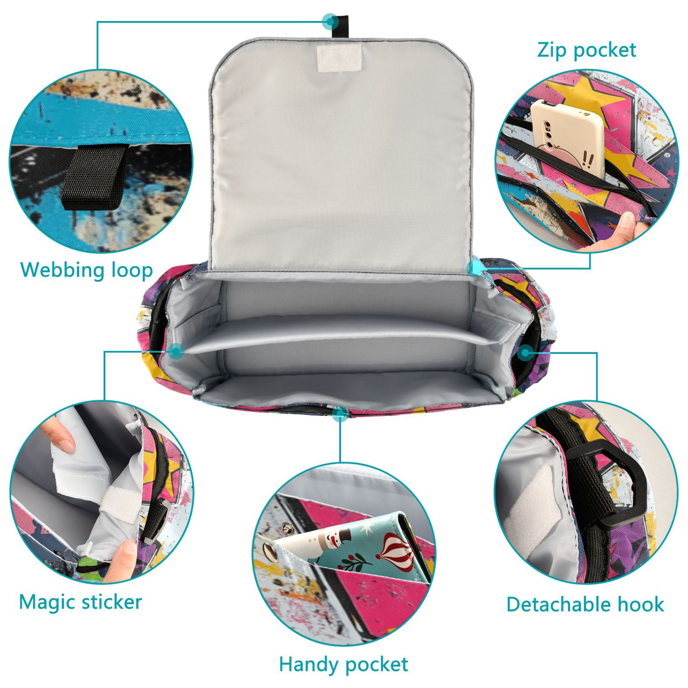 DIXRUYEE Stroller Organizer Colorful Starscape Printed