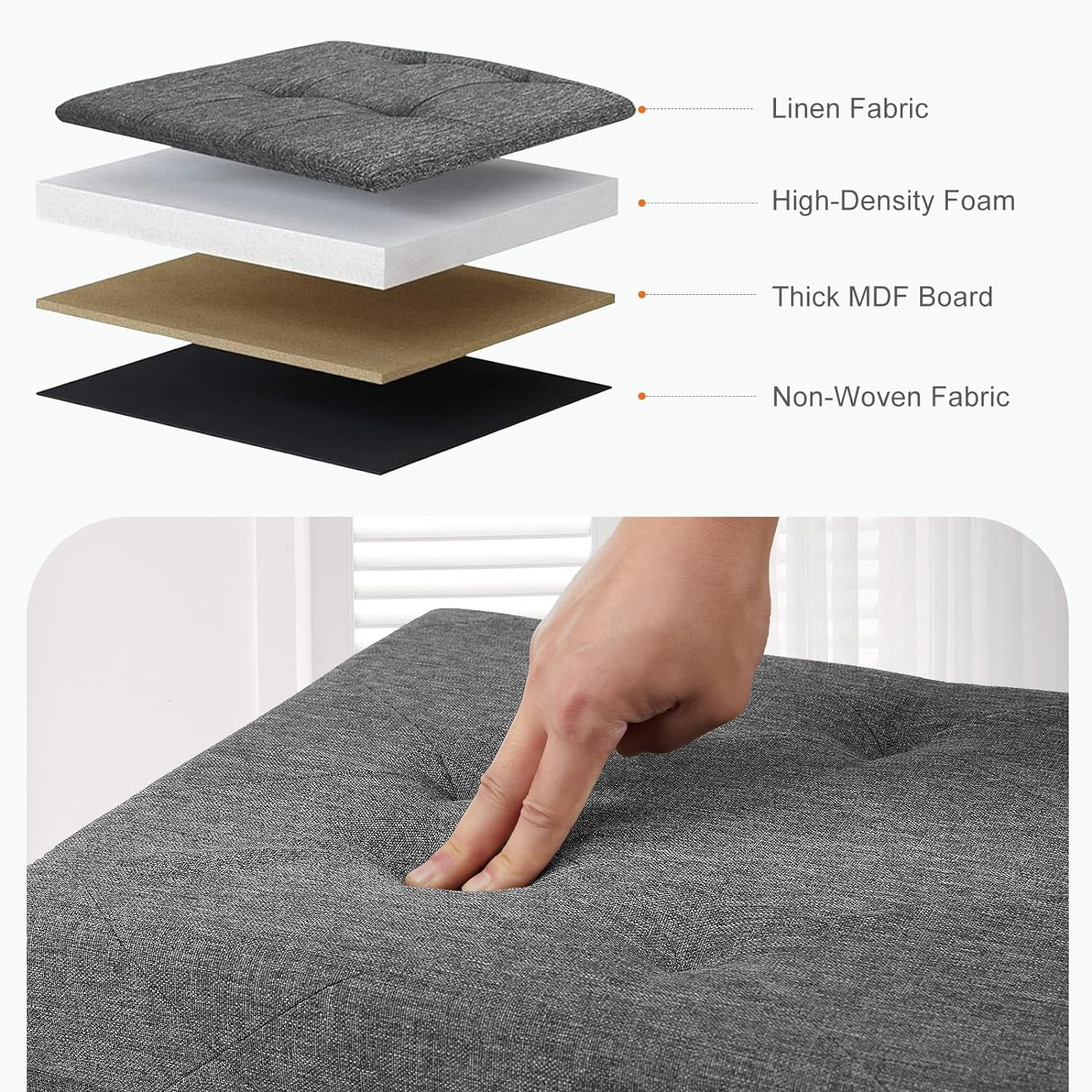 30" Folding Storage Ottoman Bench Storage Linen Footrest with Foam Padded Seat, Holds up to 330 lbs, Gray