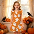 thumbnail image 2 of Gunia Toddler Girls Nightgowns Pjs For Girls Halloween Ghost Flutter Sleeve Nightgown Summer Casual Halloween Print Dress Night Gowns Sleepwear Orange 4-5 Years, 2 of 5