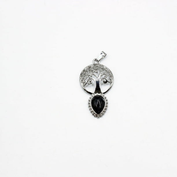 Nvzi Colgante de collar, hecho a mano para collares de hombres y mujeres, colgante en forma de gota de árbol de la vida (negro)
