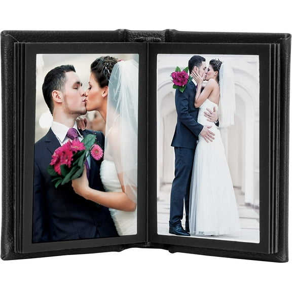 Black 2.5" x 3.5" Leather Self-Stick Photo Album - Holds 10 Photos