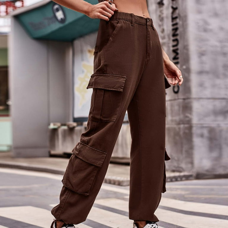 Pink Cargo Pants Women 2023 Spring Casual High Waist Pants Solid Baggy  Straight Pants Fashion Wide Leg Pockets Joggers Trousers