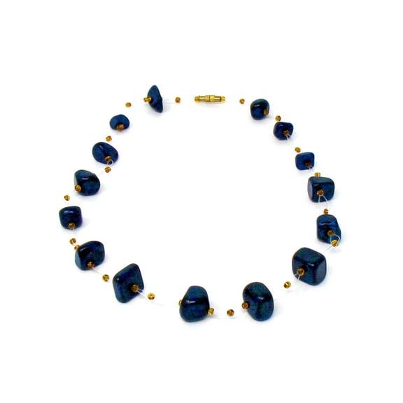Floating Stone & Maasai Bead Necklace Navy