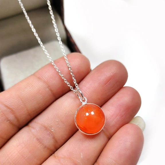 Carnelian Ball necklace - Sacral Chakra - Crystal Ball Necklace - 925 Sterling Silver Necklace - Wedding Gift - Birthday Gift - Gift For Her
